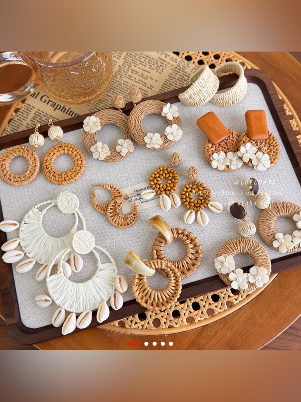 A Classy Chic Boutique Cream Raffia Hoop Earrings with Cowrie Shells - Picture 2 of 3
